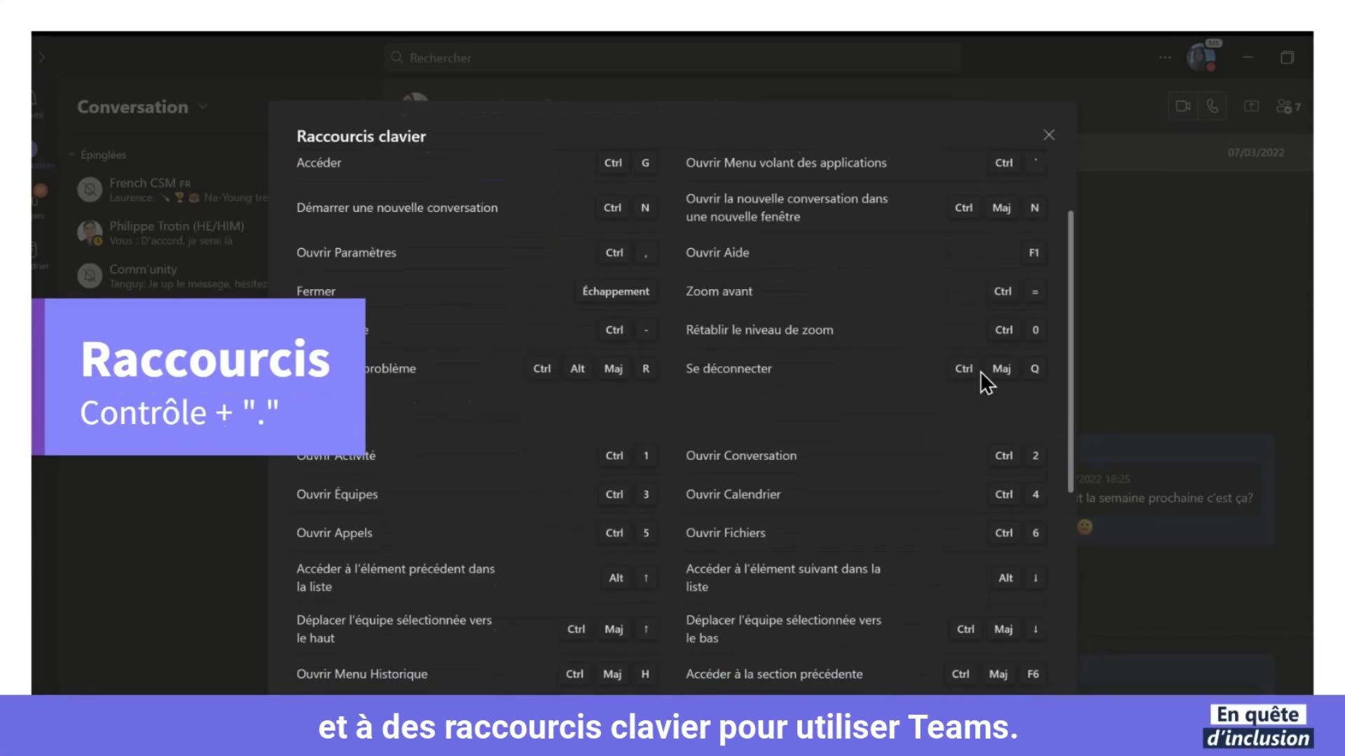 Microsoft teams Les raccourcis clavier